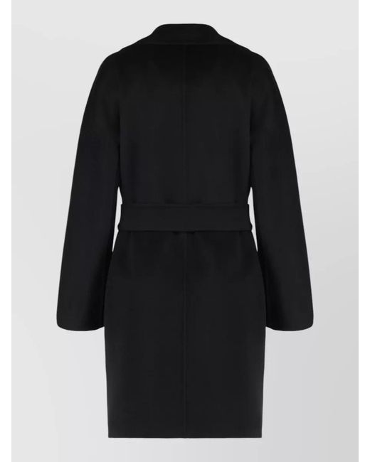 Max Mara Black Cashmere Virgin Wool Midi Single Breasted Coat