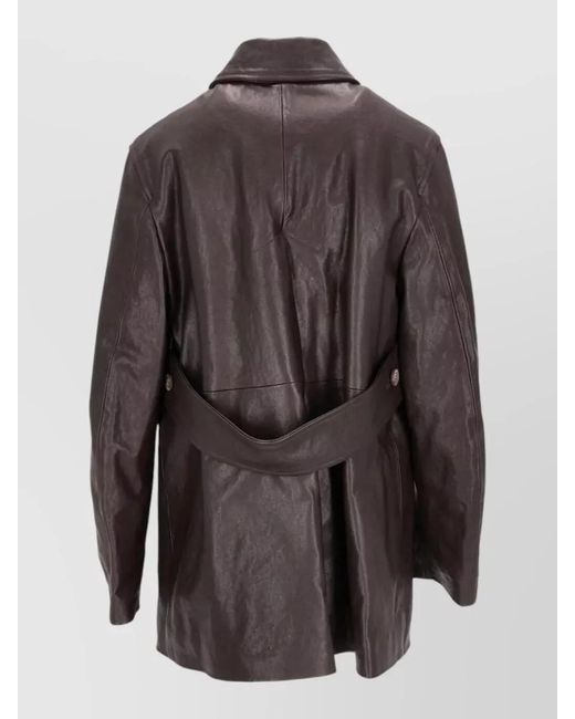 LA ROSE Brown Vintage Leather Jacket Belted Back Collar