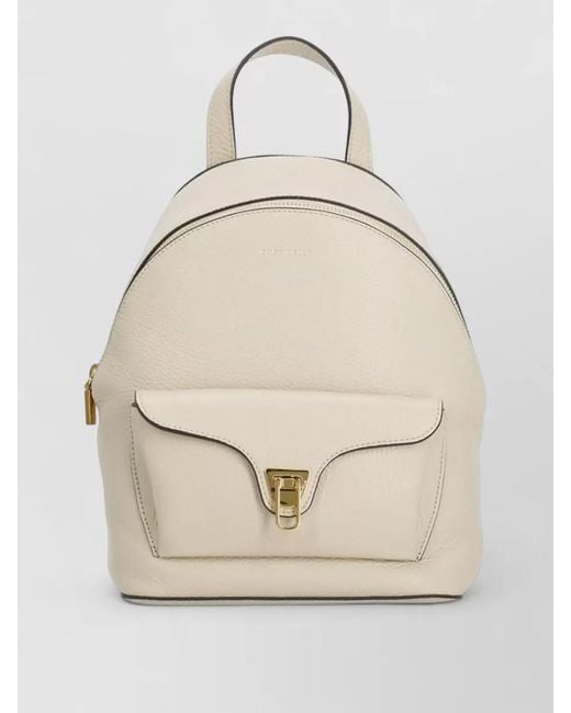 Coccinelle Natural Leather Backpack Front Pocket Top Handle