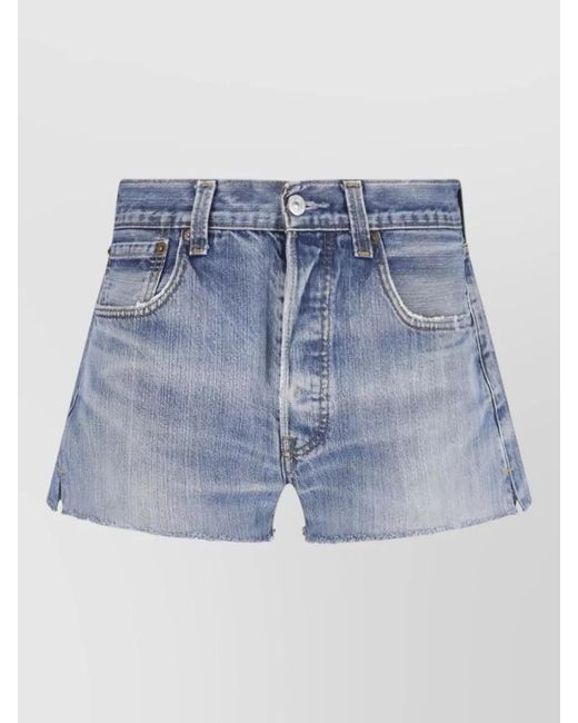 Re/done Blue Straight Shorts Frayed Hem Belt Loops Pockets