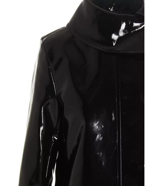 Raf Simons Black Vinyl Trench Coat High Collar Long Sleeves