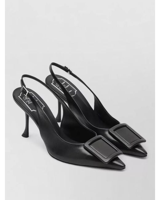 Roger Vivier Black Pumps Pointed Toe Slingback Strap Square Buckle
