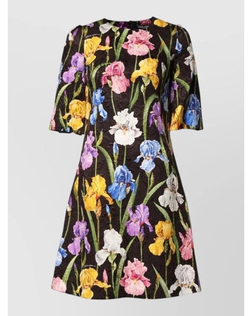 Dolce & Gabbana Brown Floral Brocade A-Line Knee-Length Dress