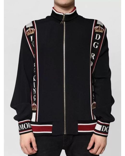 Dolce & Gabbana Black Ribbed High-Neck Track Jacket for men