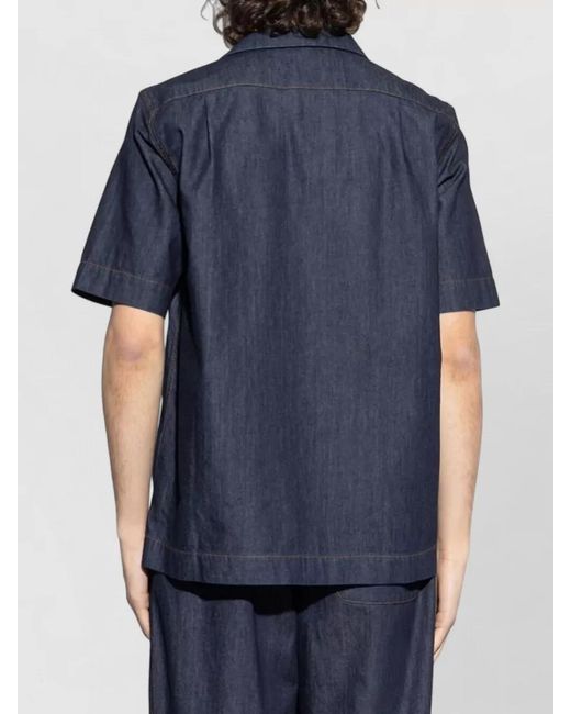 Dries Van Noten Blue Cartone Denim Shirt Short Sleeve Pocket for men