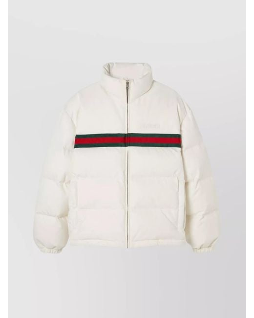 Gucci Natural Bomber Jacket With Embroidered Web Stripe