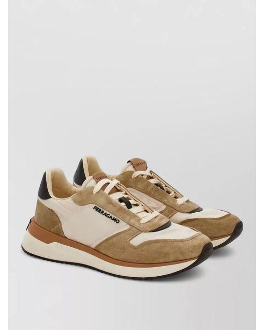 Ferragamo Natural Leather And Suede Low-Top Sneakers for men