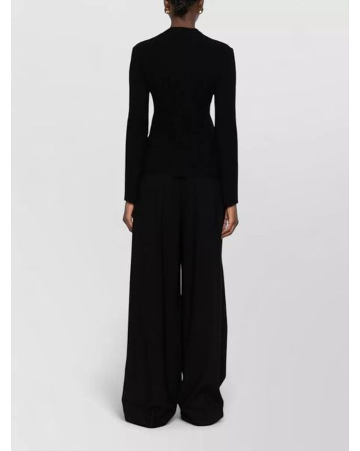 Emporio Armani Black Textured Tailored Jacket Round Neck Scalloped