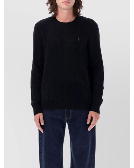 Polo Ralph Lauren Blue Cable Knit Crewneck Sweater With Ribbed Trim for men