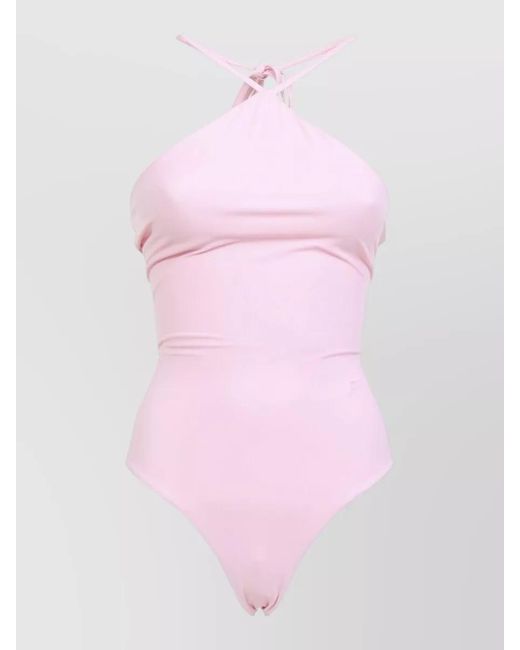 Jacquemus Pink Bastide Cross Back Halterneck Stretch Swimsuit