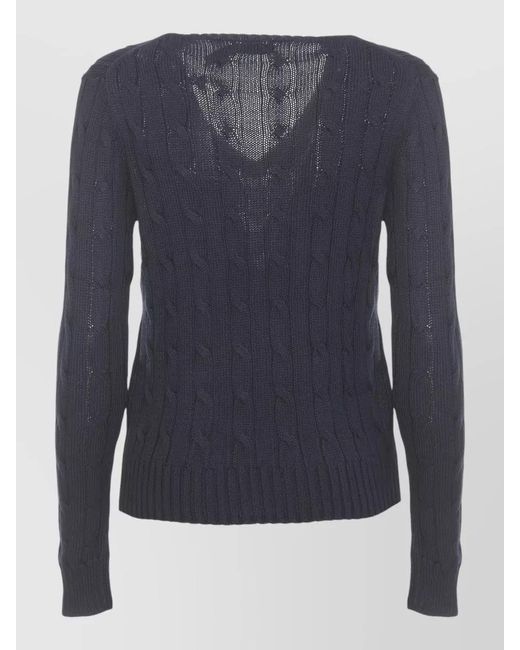 Ralph Lauren Blue Cable-Knit V-Neck Cotton Jumper