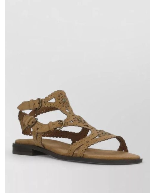 Ash Multicolor Studded Suede Flat Sandals Ankle Straps