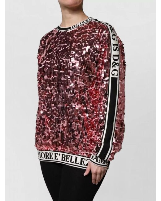 Dolce & Gabbana Red Dg Queen Sequin Crew Neck Sweater