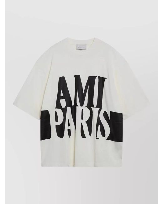 AMI White Oversized Graphic Crew Neck Short Sleeve T-Shirt for men