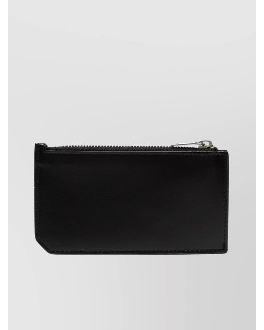 Saint Laurent Black Leather Zip Card Holder for men