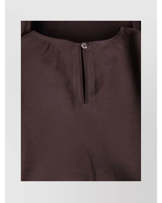 Staud Brown Silk V-Neck Ruffled Short-Sleeve Midi Dress