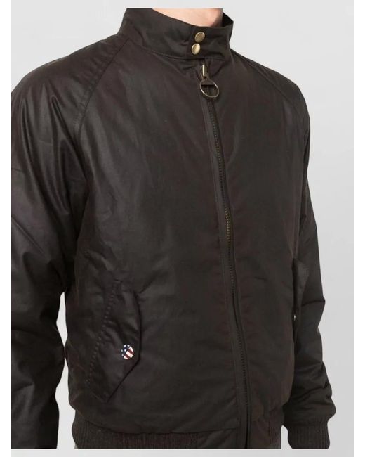 Barbour Black Cotton Blend Funnel Neck Wax Jacket for men