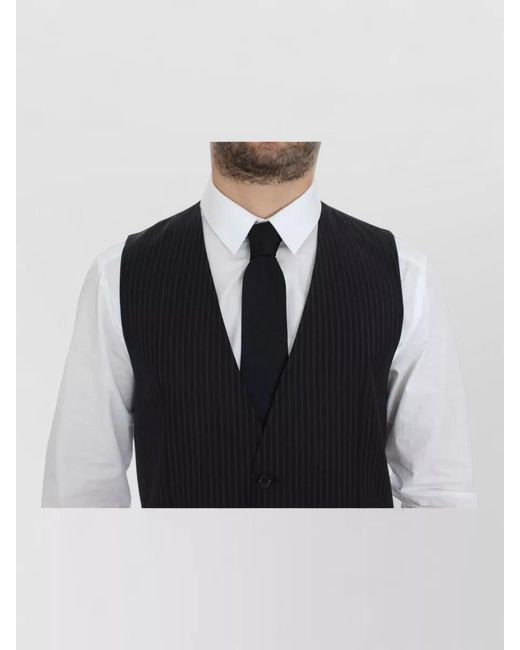 Dolce & Gabbana Blue Wool Pinstripe V-Neck Dress Vest for men
