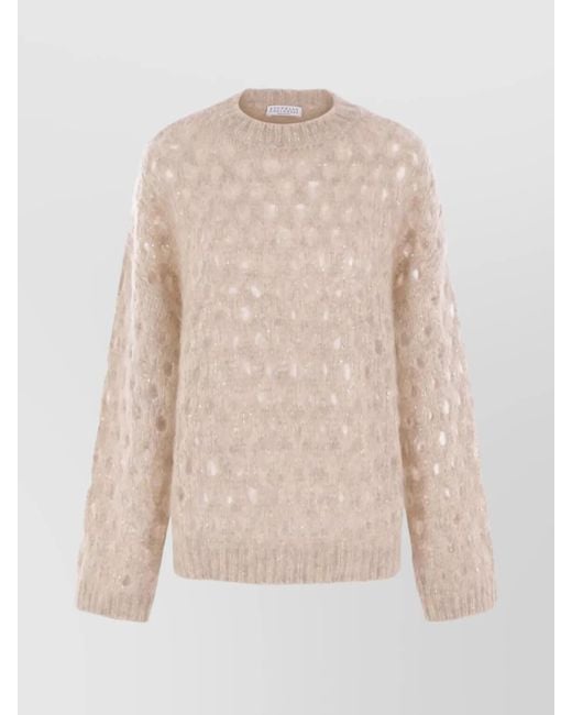 Brunello Cucinelli Natural Sequin-Embellished Textured Knit Jumper With Ribbed Cuffs And Hem