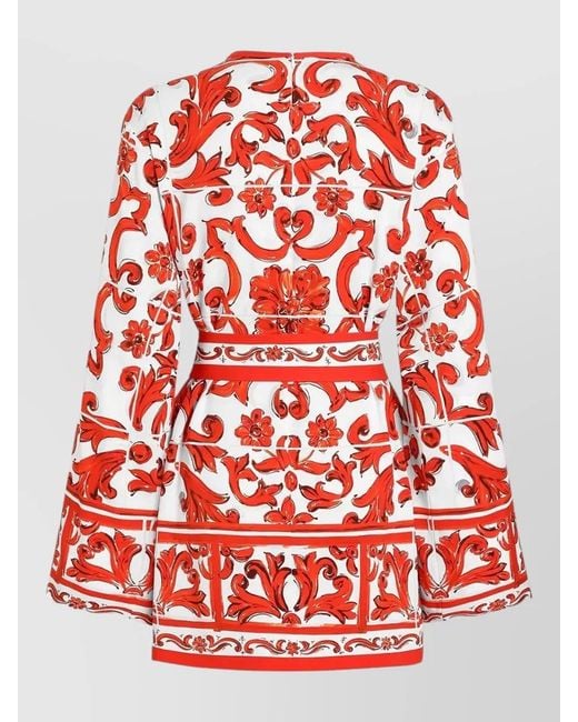 Dolce & Gabbana Red Majolica Print Silk Charmeuse Dress