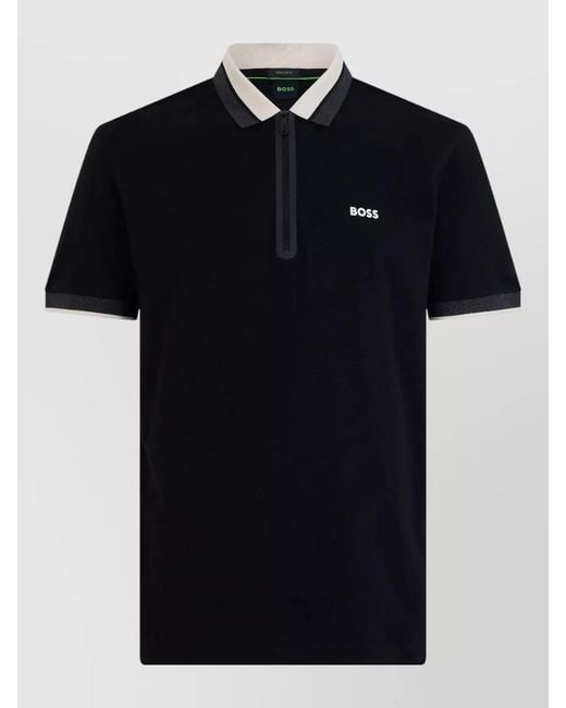 Boss Black Cotton Zip Polo Shirt for men