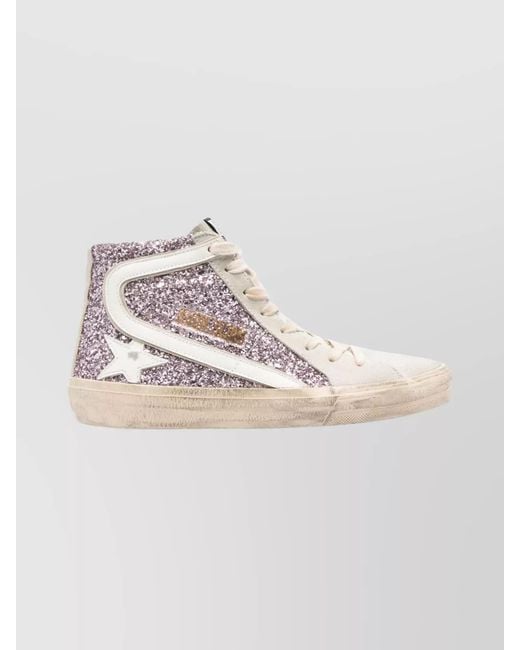 Golden Goose Deluxe Brand White Leather Glitter High-Top Sneakers