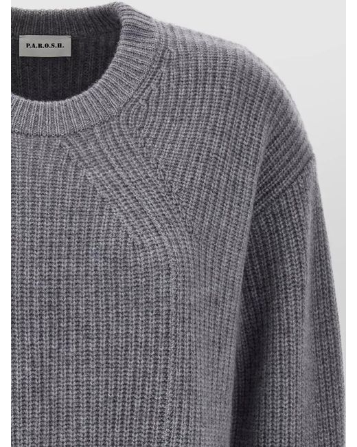 P.A.R.O.S.H. Gray Cashmere Crew Neck Sweater Long Sleeves Knit