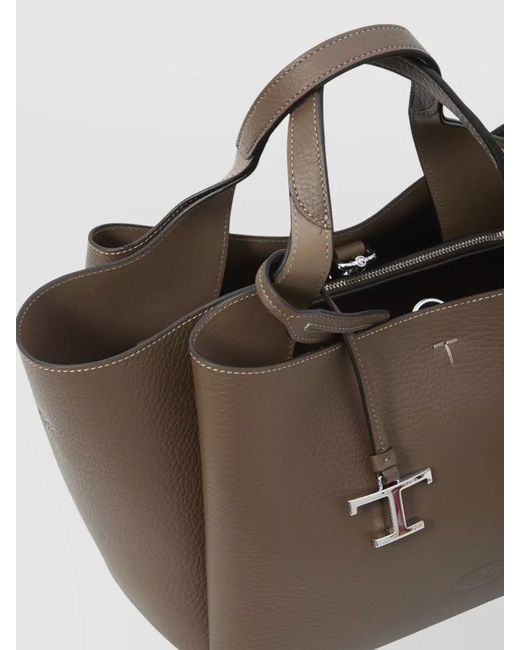 Tod's Brown T Small Leather Tote Bag Structured