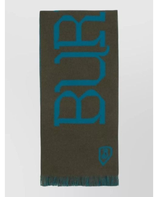 Burberry Green Heraldry Wool Scarf Reversible Fringed