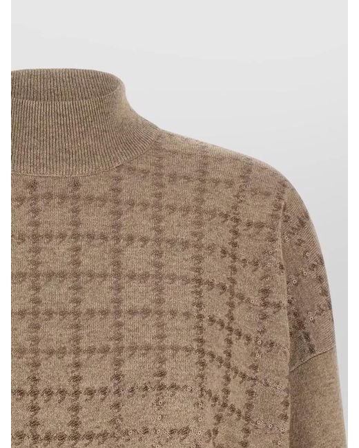 Brunello Cucinelli Natural Cashmere Sequin Turtleneck Loose Fit Sweater