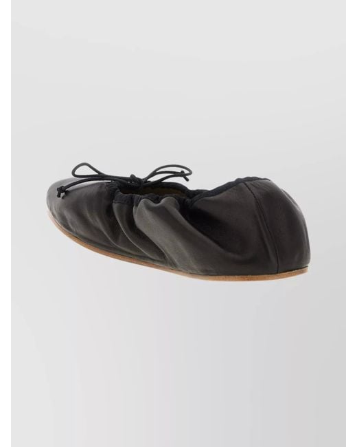 The Row Black Leather Rounded Ballerina Shoes