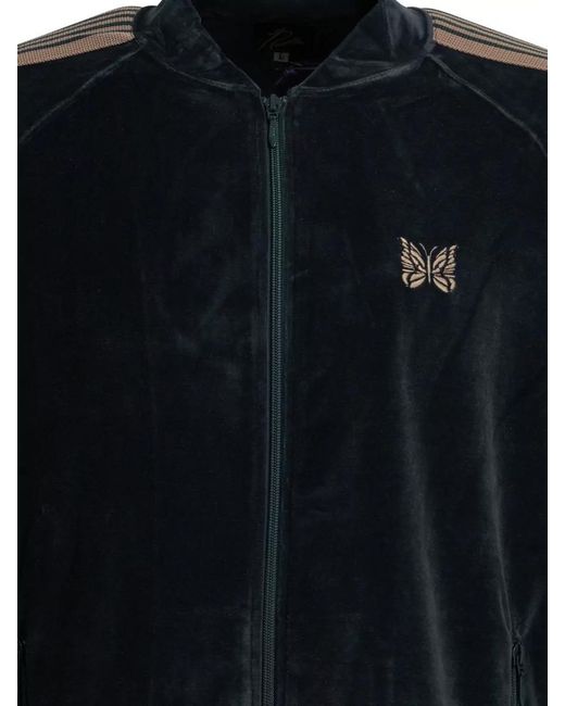 Needles Blue Track Zip Sweatshirt Side Pockets Stripes for men