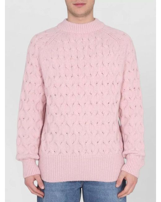 Séfr Pink Alain Cable Knit Crew Neck Sweater for men