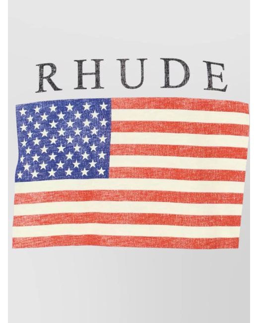 Rhude White Cotton Graphic Print Short Sleeve T-Shirt for men