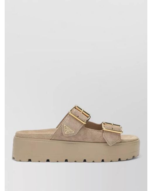 Prada Natural Platform Sole Slides Open Toe Design