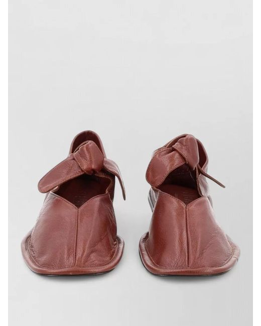 Hereu Brown Leather Bow Loafers Flat Sole Round Toe