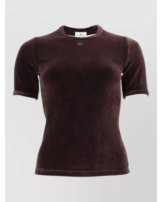 Courreges Black Velvet Textured Slim Fit Round Neck T-Shirt
