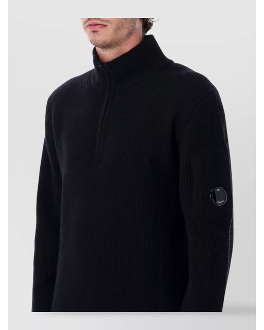 C P Company Blue Wool Waffle-Knit Half-Zip Jumper for men