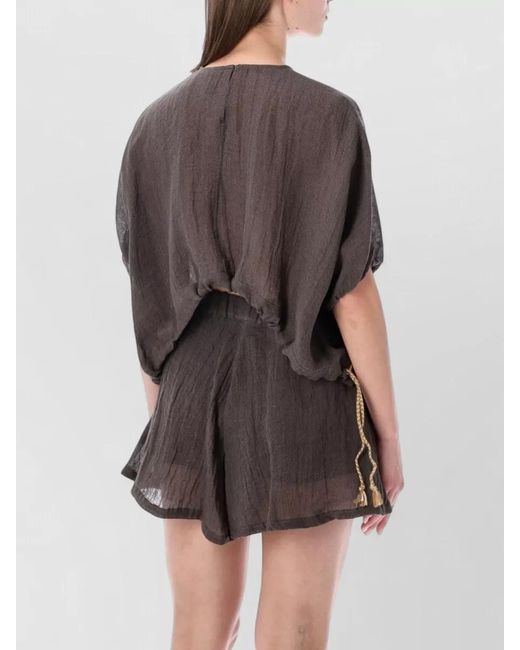 120% Lino Gray Lounge Top Elastic Waist Loose Shape