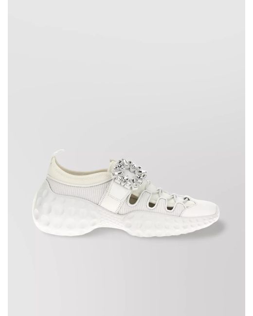 Roger Vivier White Panelled Crystal Embellished Low Top Sneakers