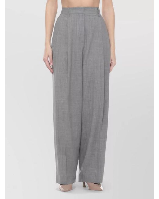 Fabiana Filippi Gray Wide Leg Pleated Trousers Light Point Detail