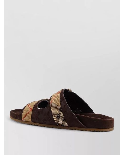 Burberry Brown Leather Checked Flat Sandals