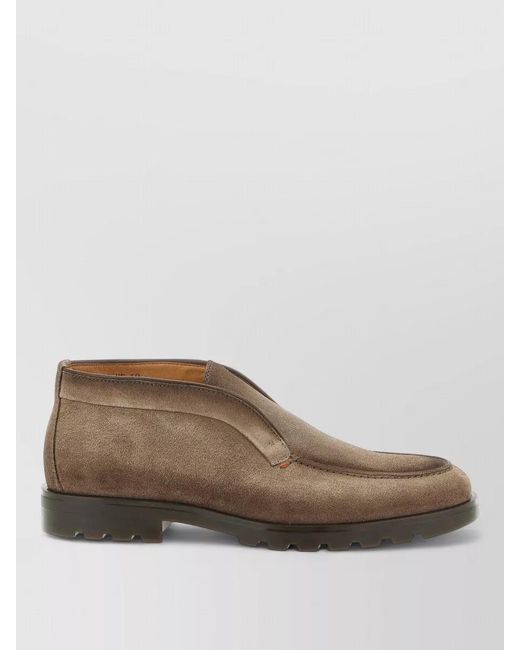 Santoni Brown Suede Ankle Boots Round Toe for men