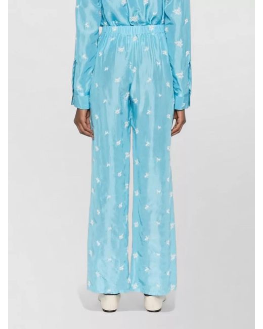 Forte_forte Blue Silk Trousers Floral Embroidery Wide Leg