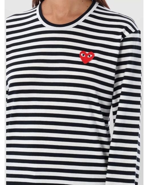 COMME DES GARÇONS PLAY Blue Striped Heart Long Sleeve Top