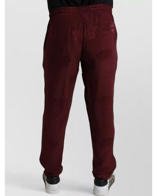 Dolce & Gabbana Red Crown Pattern Silk Ankle Pajama Pants for men