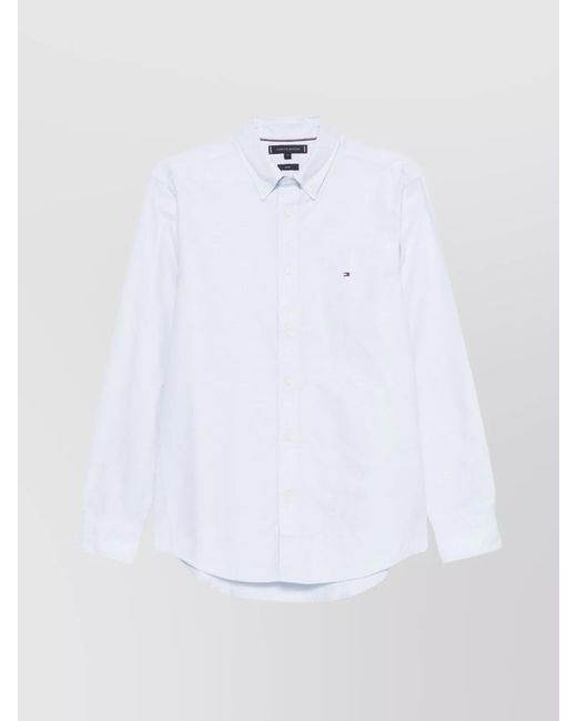 Tommy Hilfiger White Logo Button-Down Collar Shirt With Long Sleeves for men