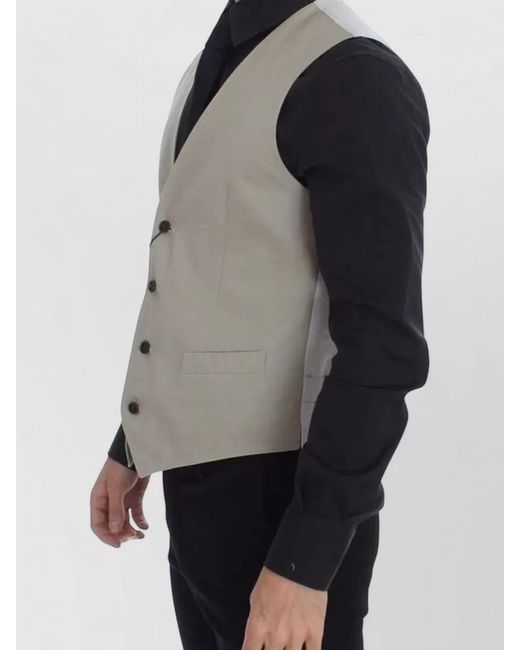 Dolce & Gabbana Gray Silk Blend V-Neck Waistcoat for men