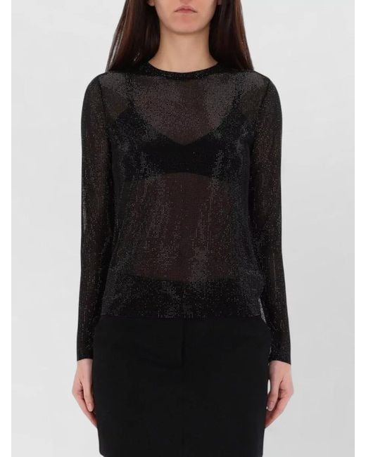 Michael Kors Black Rhinestone-Embellished Knitted Top