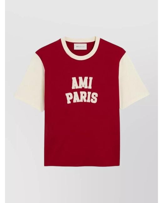 AMI Red Jersey T Shirt Contrast Sleeves Crew Neck for men